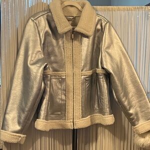 A New Day Shimmering Silver Bomber Jacket with Cream Details
